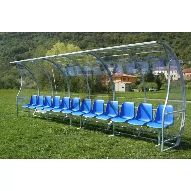 Af1504/12 Panchina Allenatori Lunghezza 6 Metri (12 Posti) Panchina Da Calcio Copertura In Policarbonato Trasparente Tetto Curvo Seduta In Scocche Di Pvc