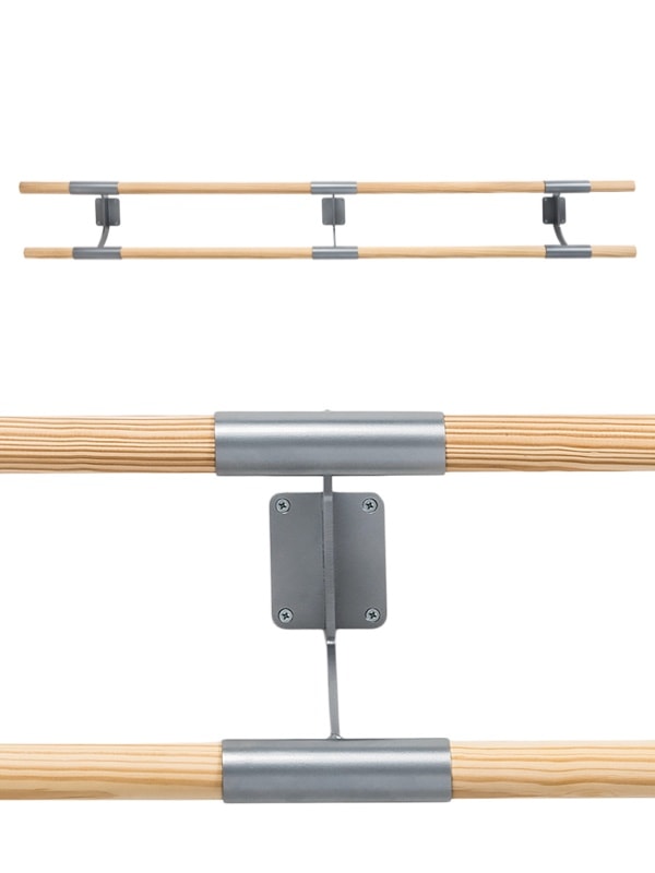 Supporto Sbarra da danza fissa a parete Arabesque Doppia color argento Dinamica Ballet Cod. 30590321 (sbarra non inclusa)