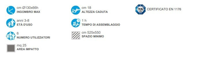Midi Giostra Filo Pavimento Ø 130x66 H Cm Cod.251 B Giochipark- En 1176 Certificati Tuv