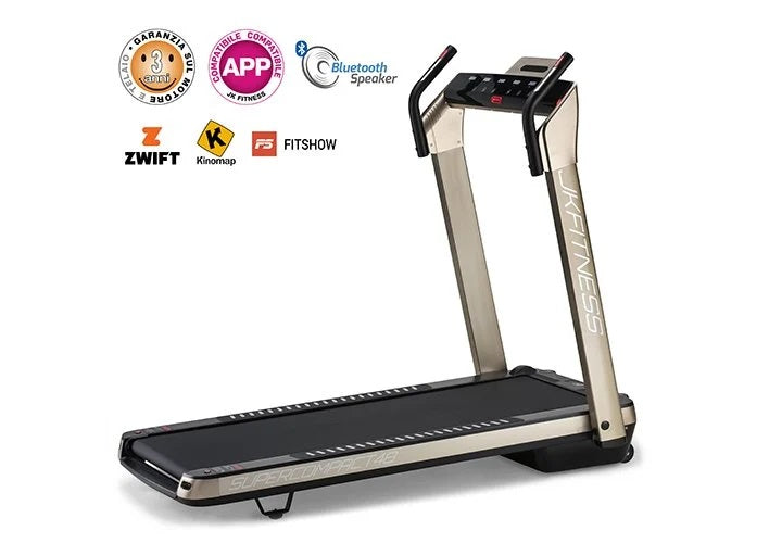 Tapis Roulant Jk Fitness Supercompact 48 Compatibili Zwift E Kinomap - Velocità 16 Km/h - Motore 2.0 Hp - Peso Max Utente 120 Kg Cod.sc-48 Golden