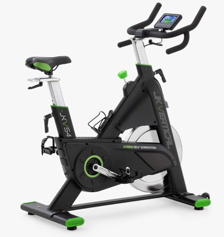 JK FITNESS Gym Bike Elettromagnetica JKV54 con fascia cardio - trasmissione a cinghia -compatibile con Kinomap e Zwift - volano 22 kg - peso max utente 150 kgcod.JKV54