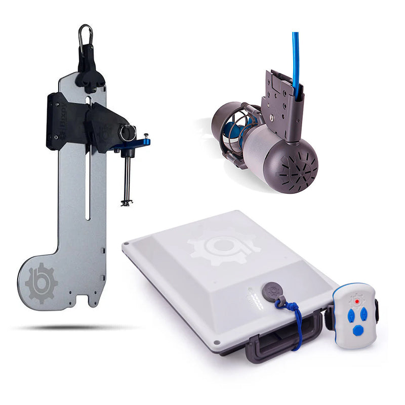 motore elettrico per kayak Bixpy K1 Outboard Kit con batteria PP-378 Wh v4 + Adattatore Bixpy Eddyline Versa Rudder
