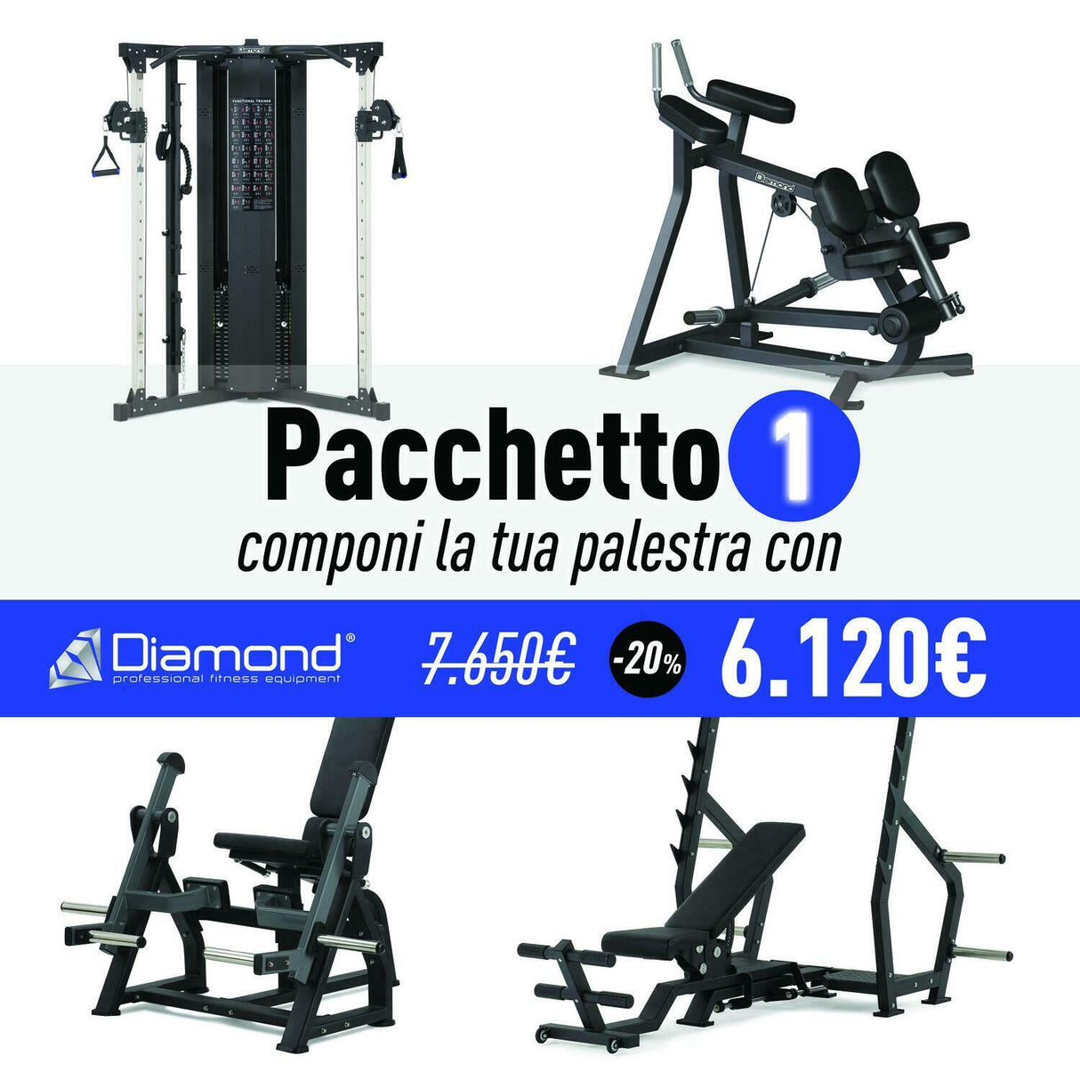 Pacchetto palestra 1 con 4 macchine - GB750-OLYINCLINE, PL300-STANDINGLEGCURL, CCR-P, PL-LEGEXTENTION
