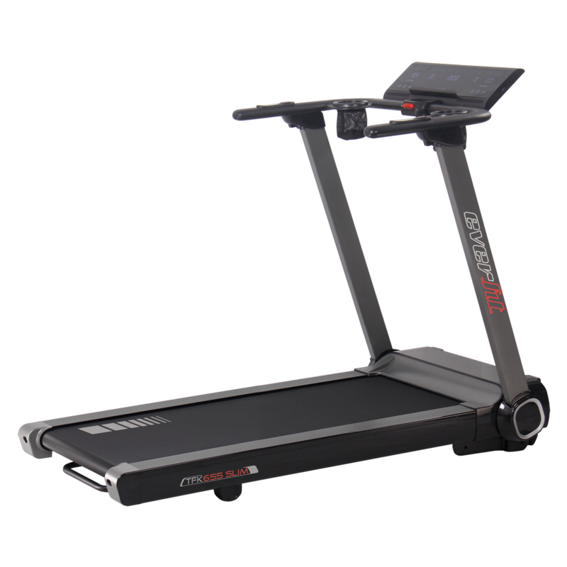 Promo Tapis Roulant TFK-655 SLIM HRC Salvaspazio Inclinazione Elettrica -APP Ready 3.0- Linea Everfit Salva Spazio Velocità; 0,8 - 18,0 Km/h Piano di corsa; 46 x 132 cm Peso max utente; 110 kg Tappeto Elettrico Palestra