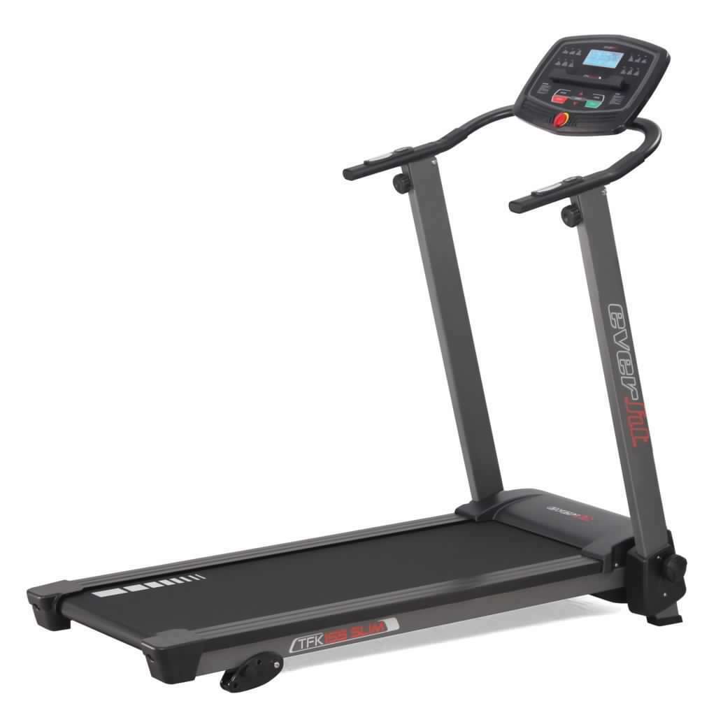 Tapis Roulant TFK-155 Slim Ultracompatto Salvaspazio Inclinazione Manuale Linea Everfit Velocità; 0,8 - 14,0 Km/h Piano di corsa; 40 x 122 cm Peso max utente; 100 kg Tappeto Elettrico Palestra