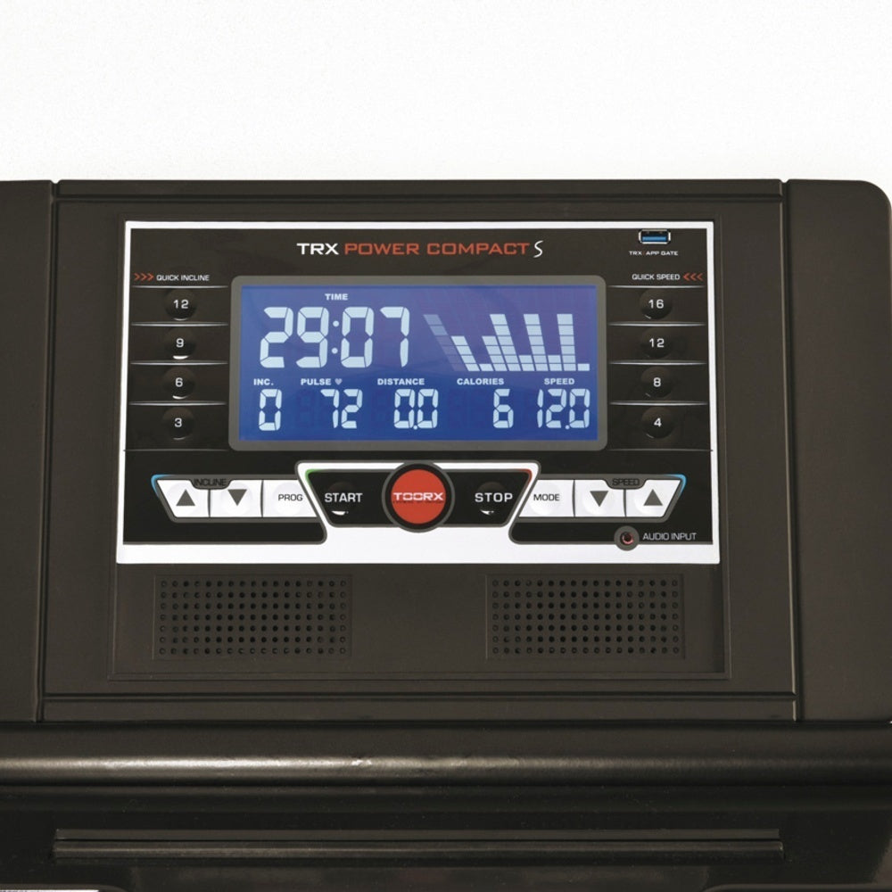 Trx-power Compact S Hrc Tapis Roulant Salvaspazio Inclinazione Elettrica Fascia Cardio Inclusa App Ready 3.0 Compatibile Iconsole + Kinomap E Zwift - Piano Corsa 132 X 47 Cm - Velocita' 20 Km/h - Peso Max Utente 135 Kg Toorx