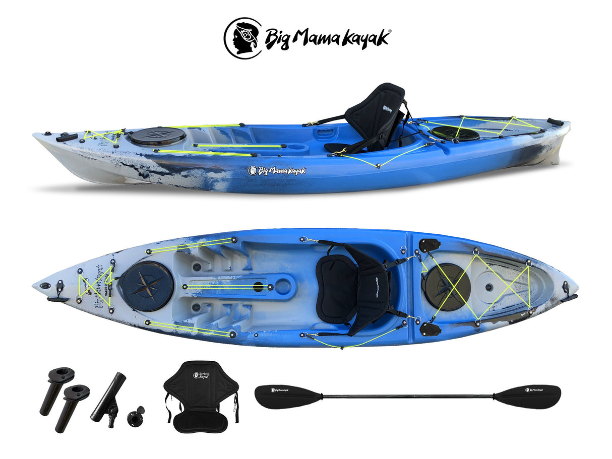 ACQUAPRIMA FISHING LIMITED EDITION BIG MAMA KAYAK - CANOA MONOPOSTO DA 310 CM + 2 GAVONE + 3 PORTACANNA + 1 SEGGIOLINO + 1 PAGAIA (FULL PACK)