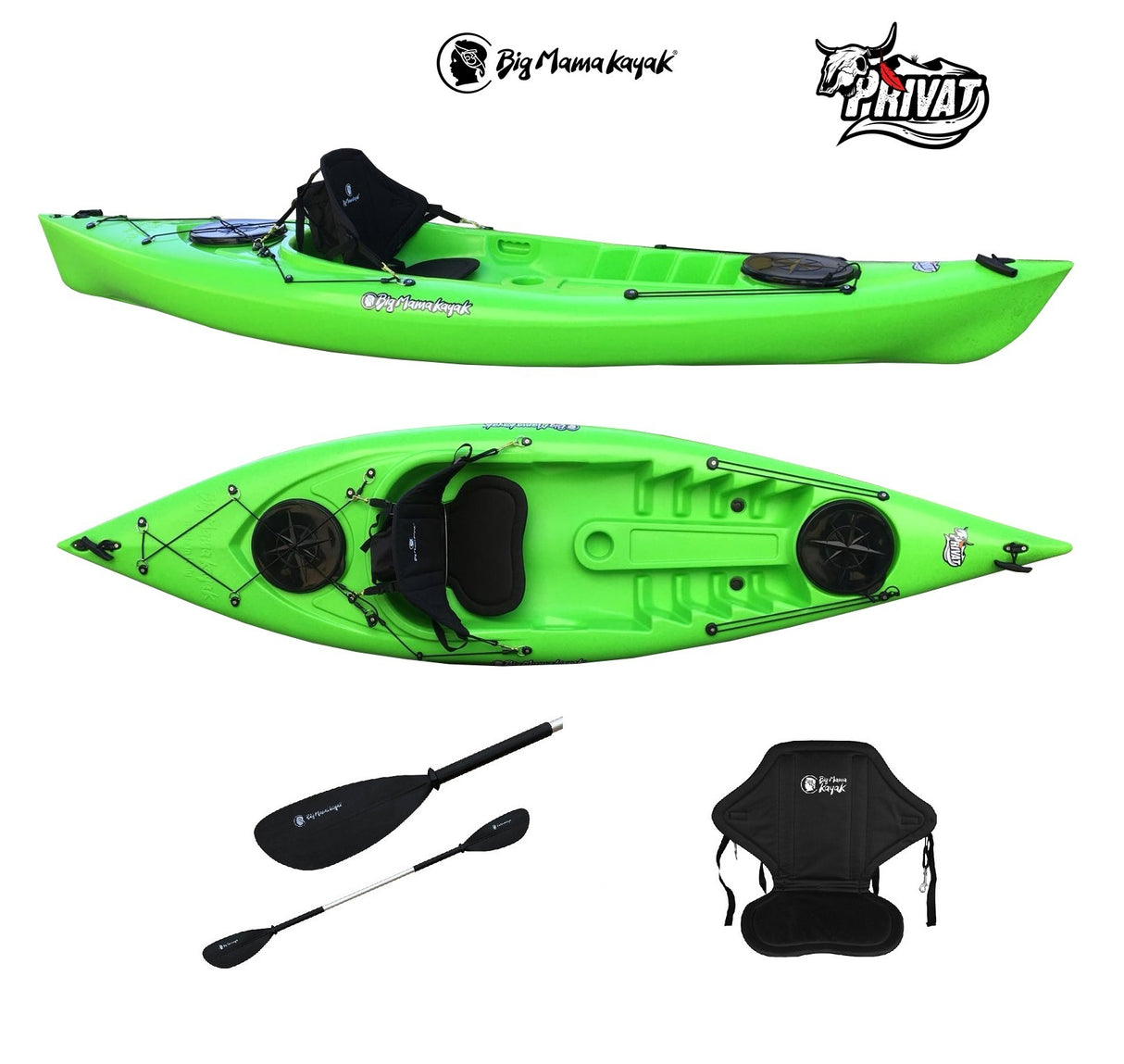 KAYAK MONOPOSTO PRIVAT 2.0 BIG MAMA KAYAK - CANOA DA 295 CM + 2 GAVONI+ 1 PAGAIA + 1 SEGGIOLINO (FULL PACK)