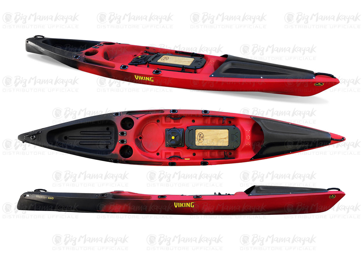 KAYAK PROFISH 440 LUNGHEZZA 437 CM - VIKING KAYAKS INCLUSO SEGGIOLINO E PAGAIA COLORE ROSSO