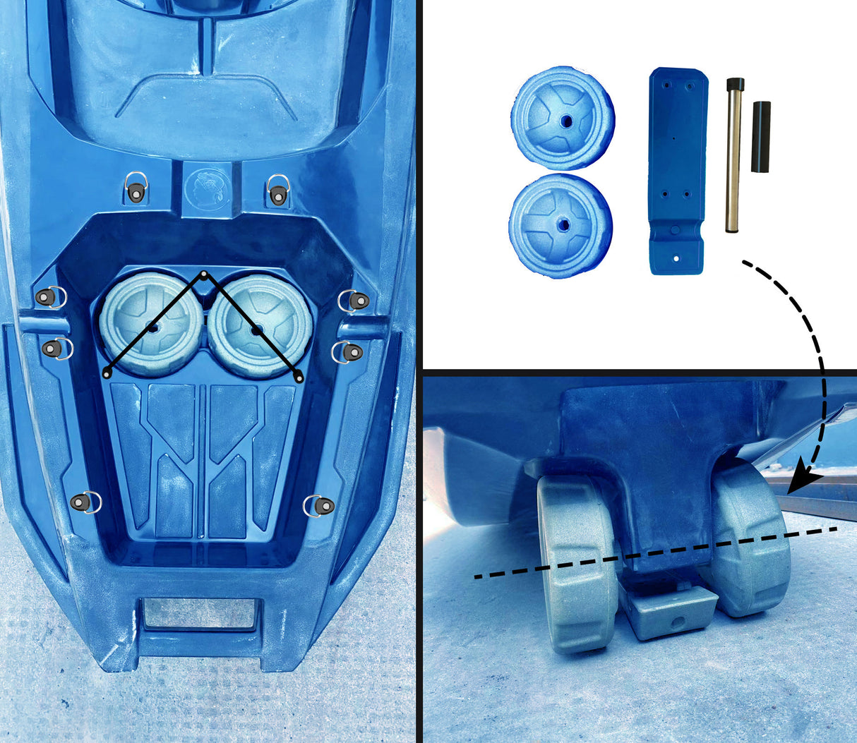 MOJITO BIG MAMA KAYAK canoa con 2 + 1 Posti, 380 Cm + 2 Gavoni + 2 ruote integrate + 2 Pagaie + 2 Seggiolini (FULL PACK)