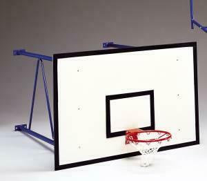 Ab1314 Coppia Impianto Basket Fisso A Muro Sbalzo 185 Cm Con Tabellone In Legno Mis 180 X 105 Cm