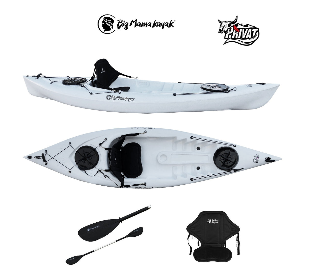 KAYAK MONOPOSTO PRIVAT 2.0 BIG MAMA KAYAK - CANOA DA 295 CM + 2 GAVONI+ 1 PAGAIA + 1 SEGGIOLINO (FULL PACK)