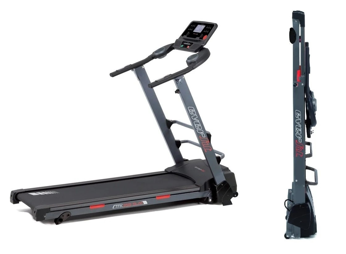 Promo Tapis Roulant TFK-355 SLIM Ultracompatto Salvaspazio Inclinazione Manuale Velocità; 0,8 - 14,0 Km/h Piano di corsa 42,5 x 127 cm Peso max utente 100 kg Linea Everfit Tappeto Elettrico Palestra