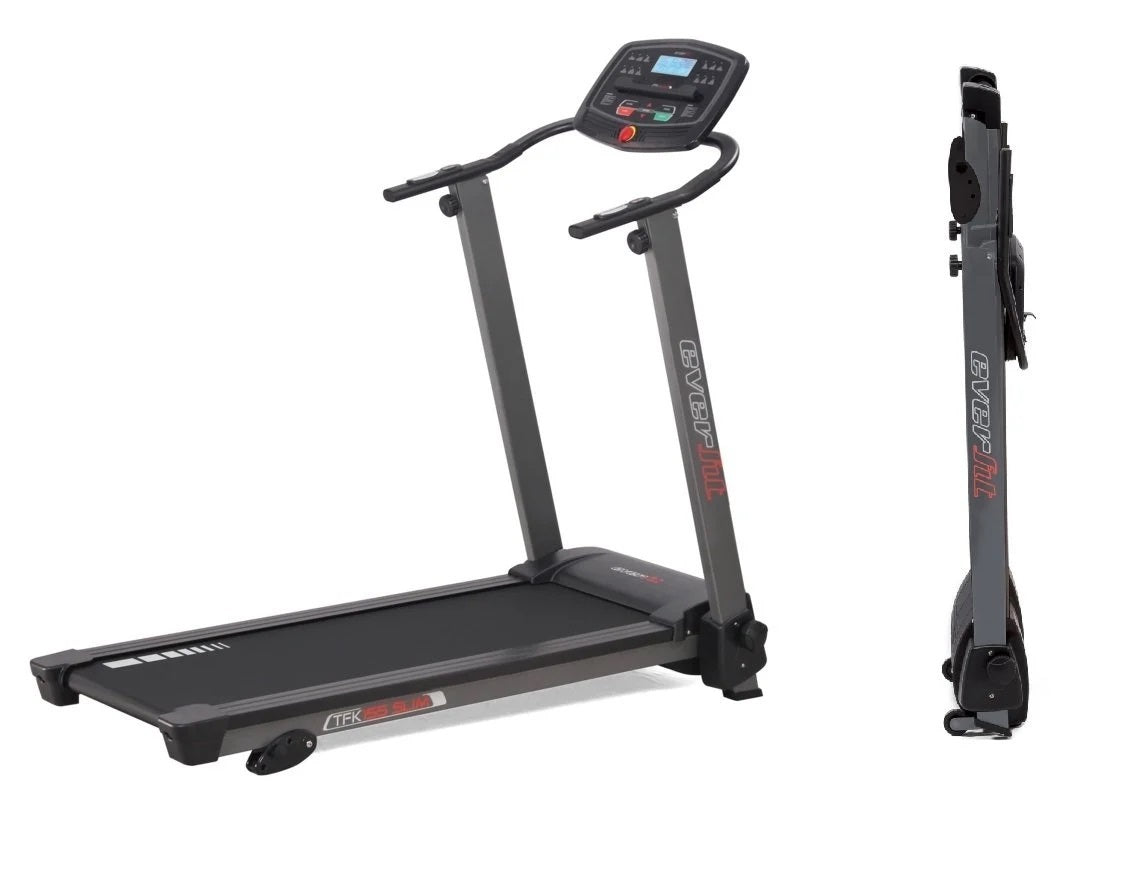 Tapis Roulant TFK-155 SLIM Salvaspazio Inclinazione Manuale Linea Everfit Salva Spazio Velocità; 0,8 - 14,0 Km/h Piano di corsa 40 x 122 cm Peso max utente 100 kg Tappeto Elettrico Palestra