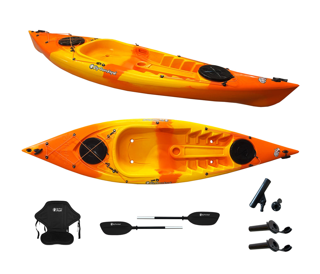 Kayak monoposto Privat 2.0 Fishing Limited edition Big Mama Kayak canoa da pesca 295 cm + 3 portacanne + 2 gavoni + 1 pagaia + seggiolino (FULL PACK) - NEMO ORANGE