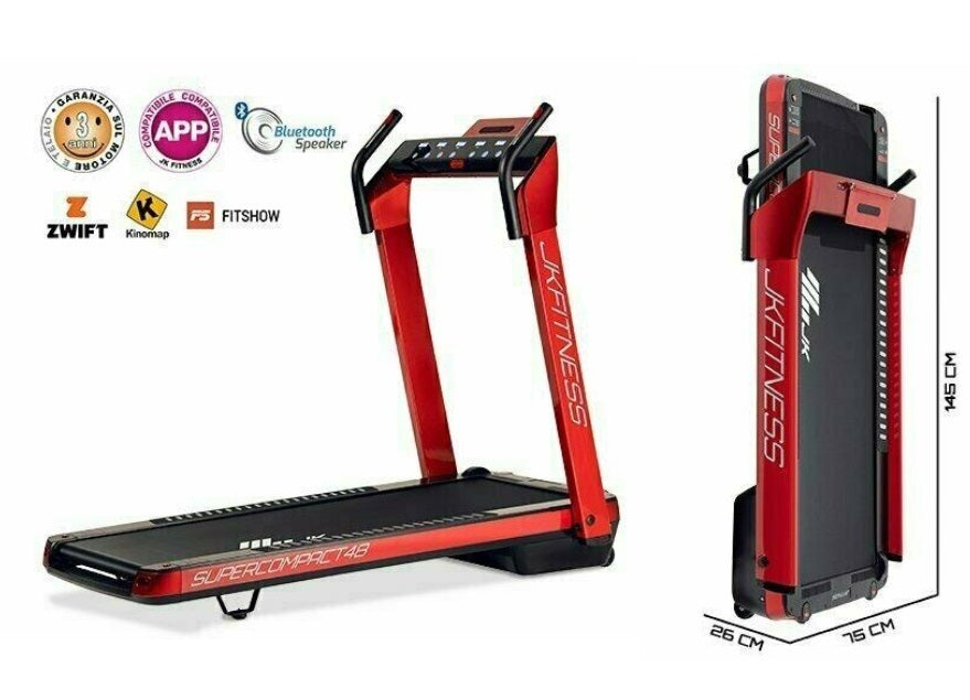 Tapis Roulant Jk Fitness Supercompact 48 Compatibili Zwift E Kinomap - Velocità 16 Km/h - Motore 2.0 Hp - Peso Max Utente 120 Kg Cod.sc-48 Red