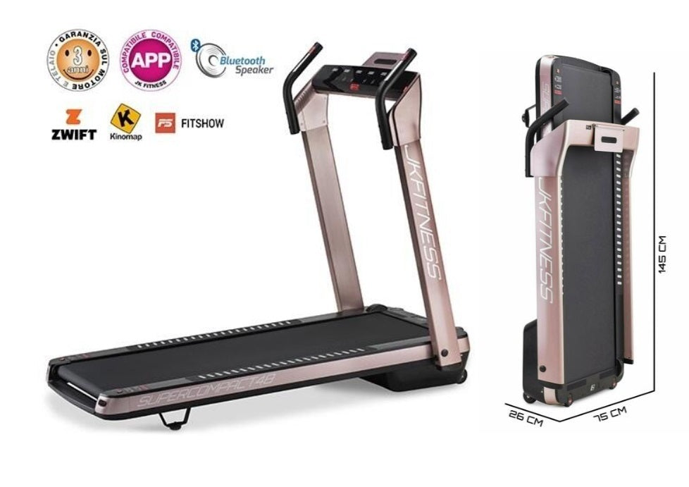 Tapis Roulant Jk Fitness Supercompact 48 Compatibili Zwift E Kinomap - Velocità 16 Km/h - Motore 2.0 Hp - Peso Max Utente 120 Kg Cod.sc-48 Pink