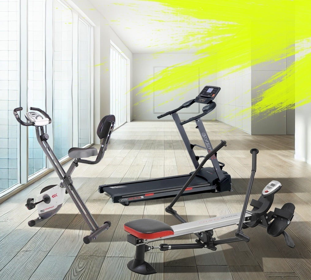 Kit palestra casa 3 macchine Cyclette Toorx BRX COMPACT, Tapis Roulant Everfit TFK455, Vogatore toorx ROWER COMPACT