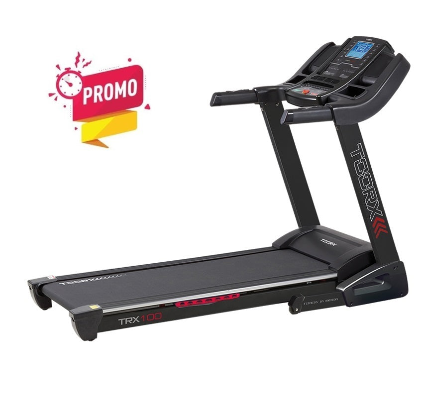 Promo Tapis Roulant Trx-100 3.0 Motore Ac Toorx Inclinazione Elettrica Fascia Cardio Toorx Inclusa - App Ready 3.0 Compatibile Con Iconsole+ Kinomap + Zwift - Velocità 1,0 - 22,0 Km/h Peso utente 140 Kg Piano corsa 53 x 151 cm