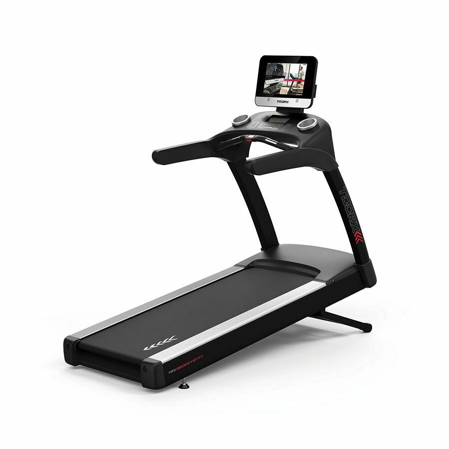 TRX 8500 EVO TFT Tapis roulant App Ready 3.0 NEW Compatibile Con Zwift E Kinomap Velocità: 0,8 - 24,0 Km/h Piano di corsa: 60 X 164 cm Peso Max utente: 160 kg Corrente Alternata Linea Toorx Professional Line Tappeto Elettrico Palestra