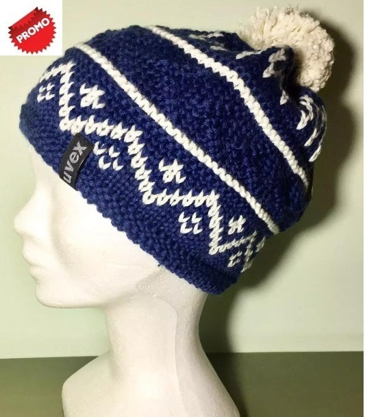 Cappello Lana Blu/bianco Con Pon Pon Interno In Pile Cod.uv18-7n236 Var 4 Uvex