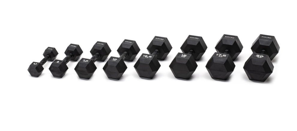 SET 4 COPPIE MANUBRI GOMMATI ESAGONALI BLACK - TOTALE 370 KG COD. MGED-B42,5-50 LINEA DIAMOND