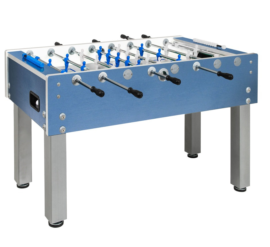 Calciobalilla G 500 Weatherproof blu con Aste Rientranti - biliardino Garlando con piedini,50 Palline e Copertina Impermeabile in Omaggio cd. G500WBLGRCLA