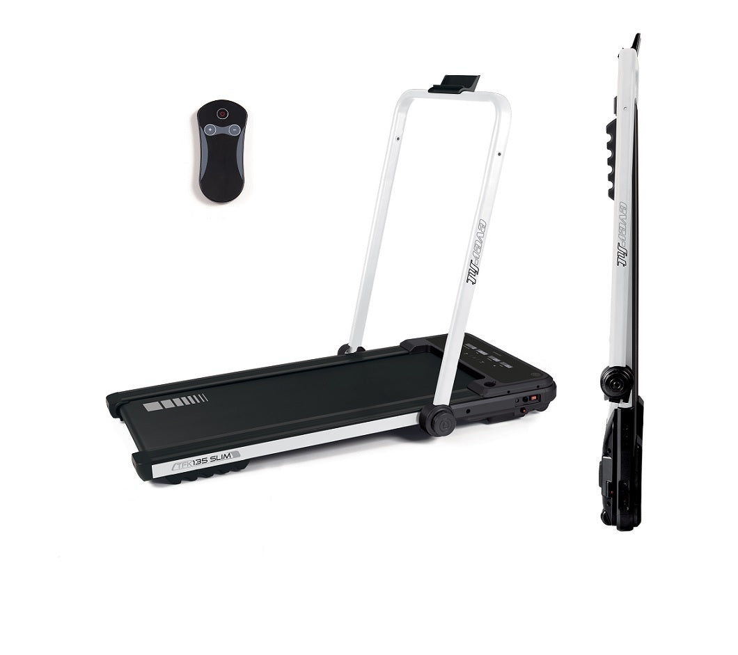 Tapis Roulant TFK-135 Slim Ultracompatto Salvaspazio Velocità; 0,8 - 8,0 Km/h Piano corsa 40 x 112 cm Peso max utente 90 kg Colore Pearl White Linea Everfit Tappeto Elettrico Palestra