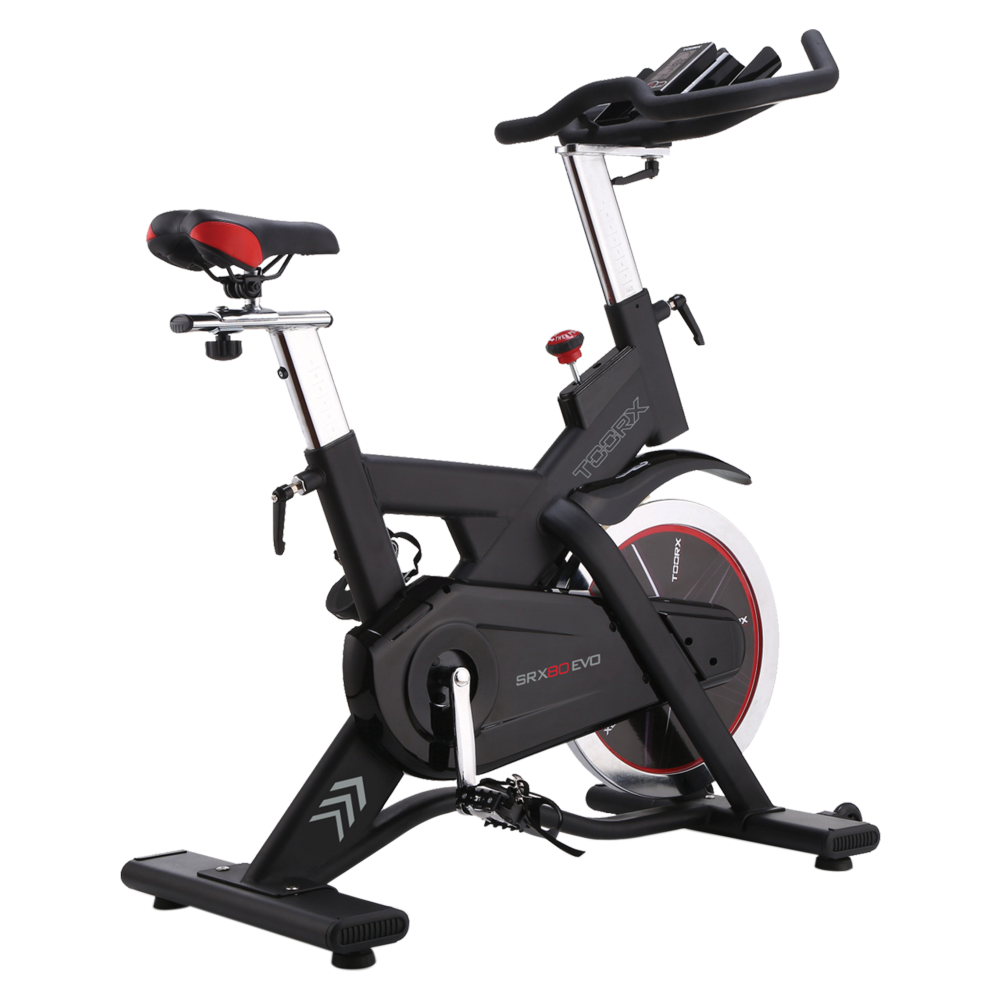 Gym Bike SRX-80 EVO Ricevitore Wireless e Fascia Cardio Inclusa Linea Toorx Trasmissione a cinghia Volano 24 kg Peso max utente 140 kg bike da spinning