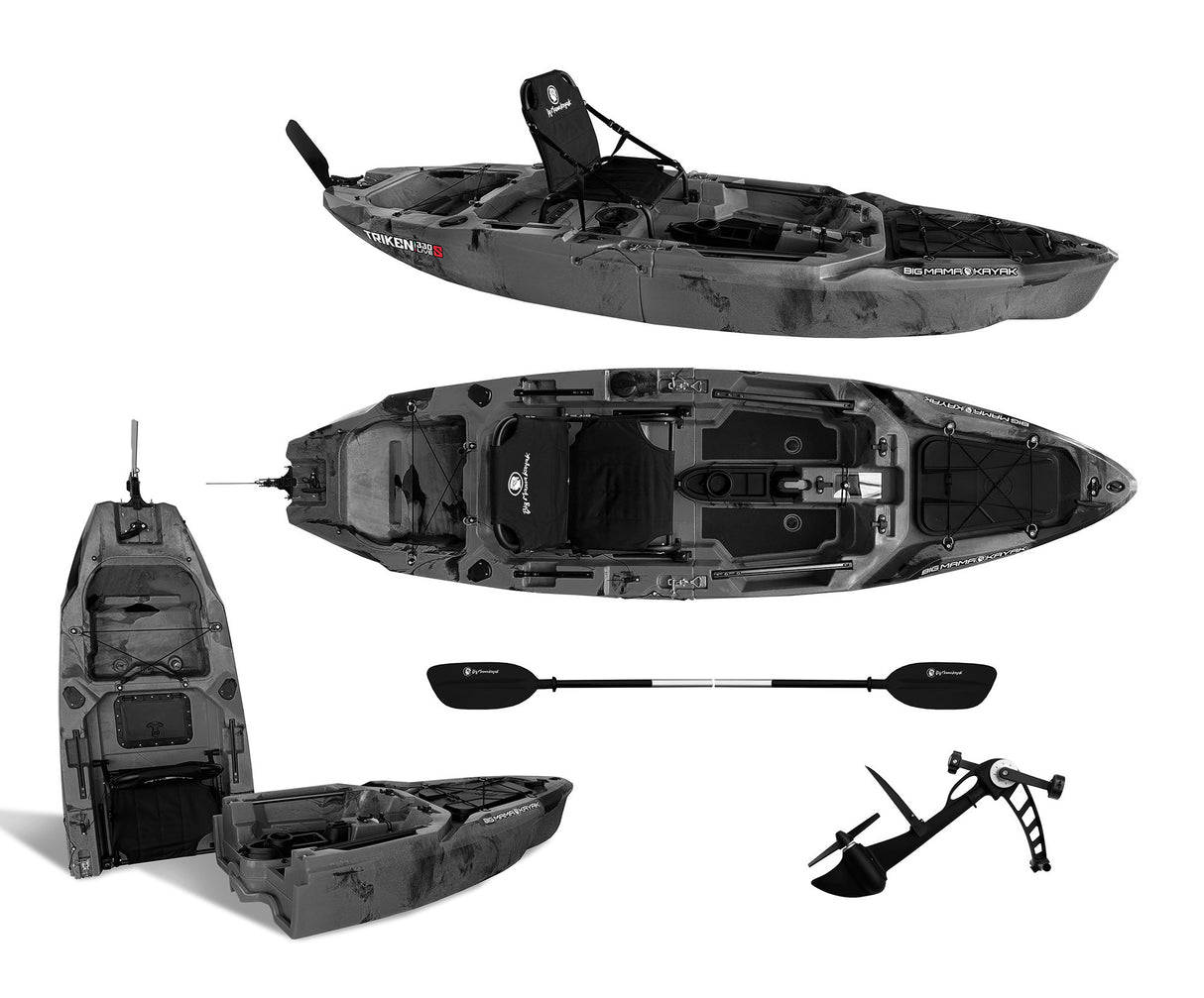Kayak fishing a Pedali divisibile Big Mama Triken 330 Live S, con ruote e vasca del vivo