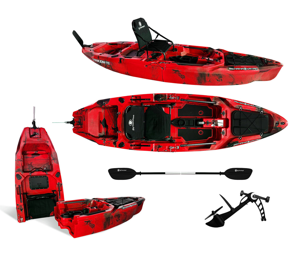kayak fishing a Pedali divisibile Big Mama Triken 330 Live S, con ruote e vasca del vivo + ecoscandaglio Garmin Striker Vivid 7SV + kit braccetto display