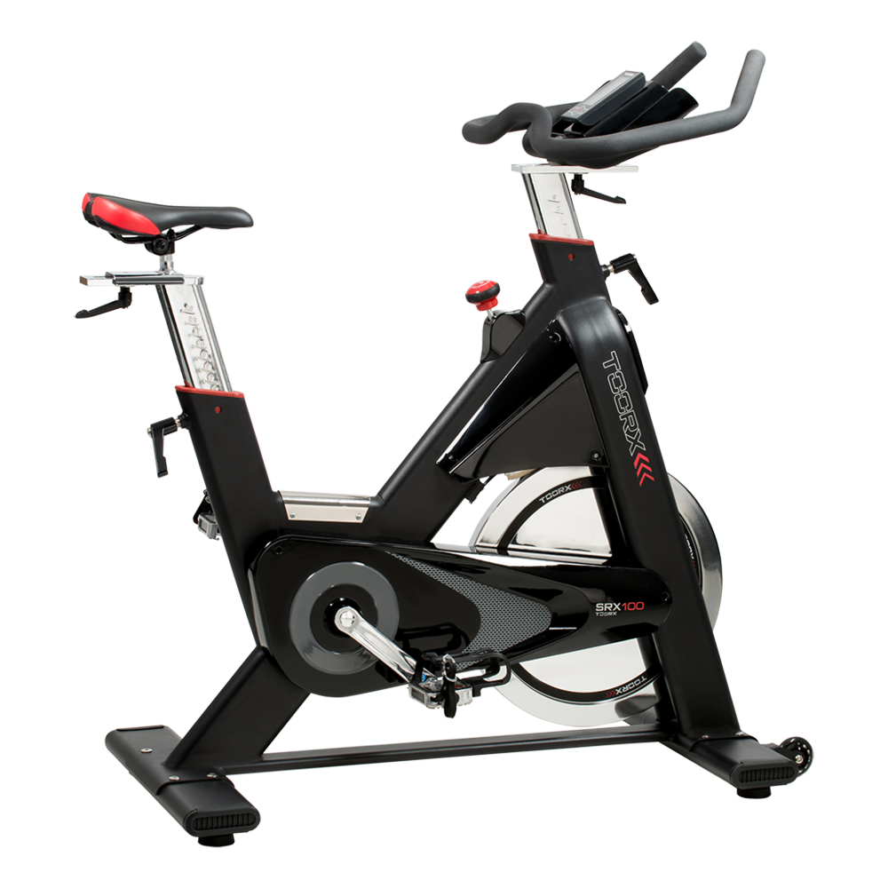 Gym Bike SRX-100 Ricevitore Wireless e Fascia Cardio Inclusa Linea Toorx Chrono Line Trasmissione a cinghia Massa volanica peso 26 kg Peso massimo utilizzatore 150 kg bike da spinning