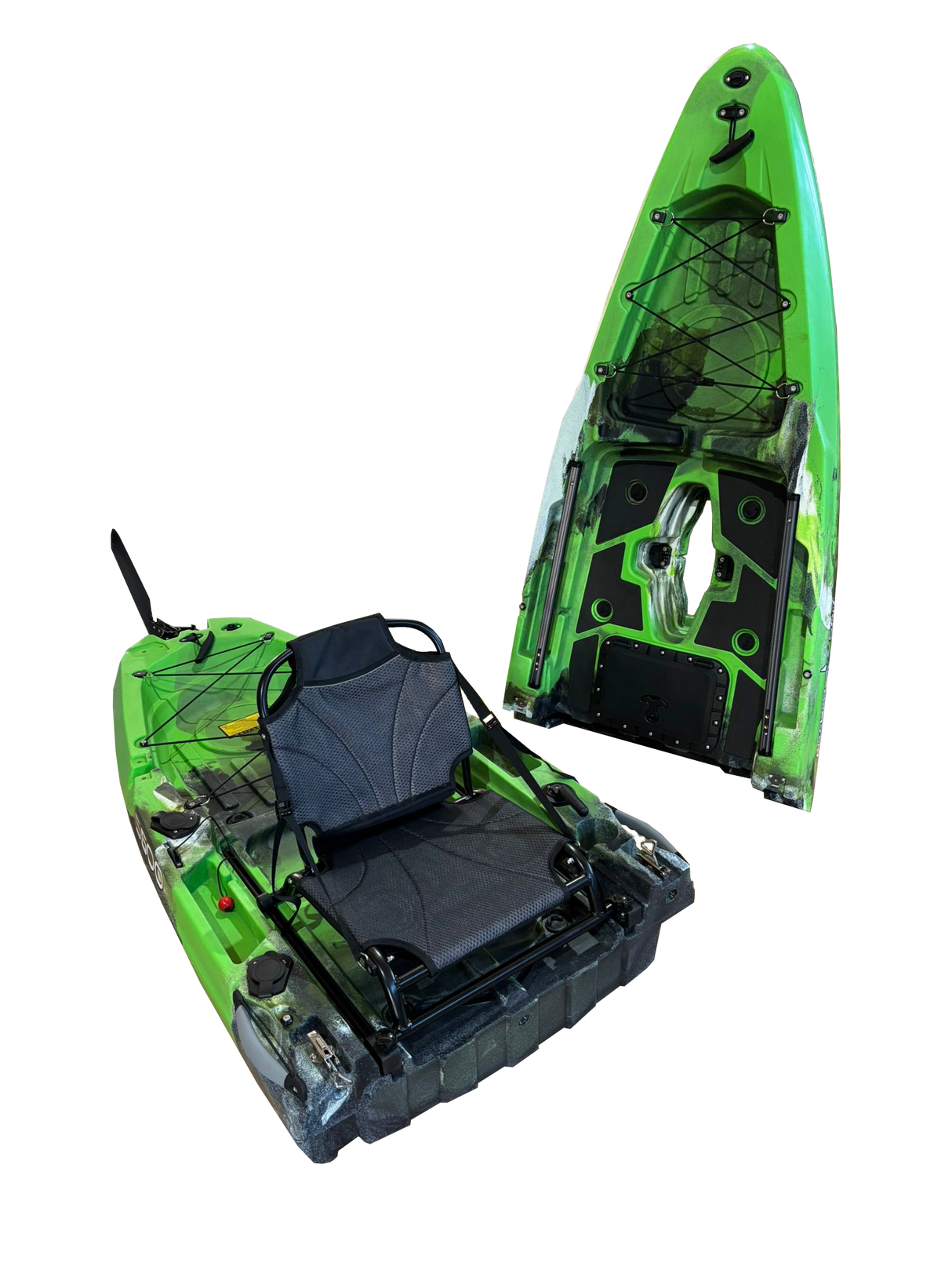 Kayak monoposto divisibile a pedali con pinne BIG MAMA START S500 componibile + motore Bixpy K1 Angler PRO Kit Outboard con batteria inclusa PP-768 Wh + Adattatore Low Profile Thruhull Pedal Drive