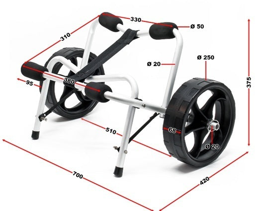 Carrello richiudibile per trasporto kayak In alluminio Ruote in PU Cinghia in nylon incl. Max 68 kg cod.62642