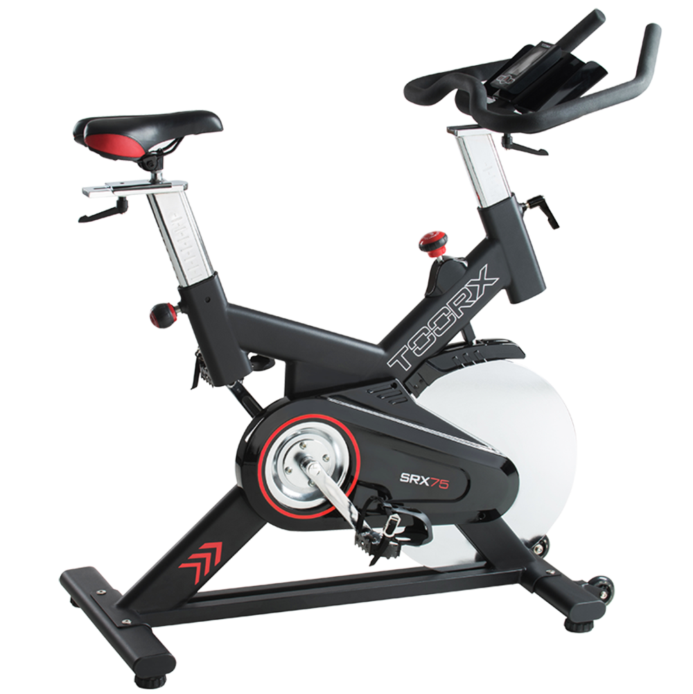 Gym Bike SRX-75 con Ricevitore Wireless Linea Toorx Trasmissione a cinghia Massa volanica peso 22 kg Peso massimo utilizzatore; 130 kg bike da spinning