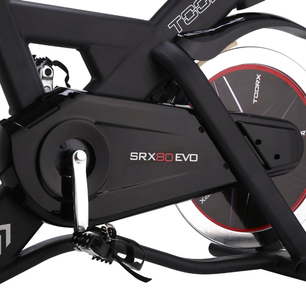 Gym Bike SRX-80 EVO Ricevitore Wireless e Fascia Cardio Inclusa Linea Toorx Trasmissione a cinghia Volano 24 kg Peso max utente 140 kg bike da spinning