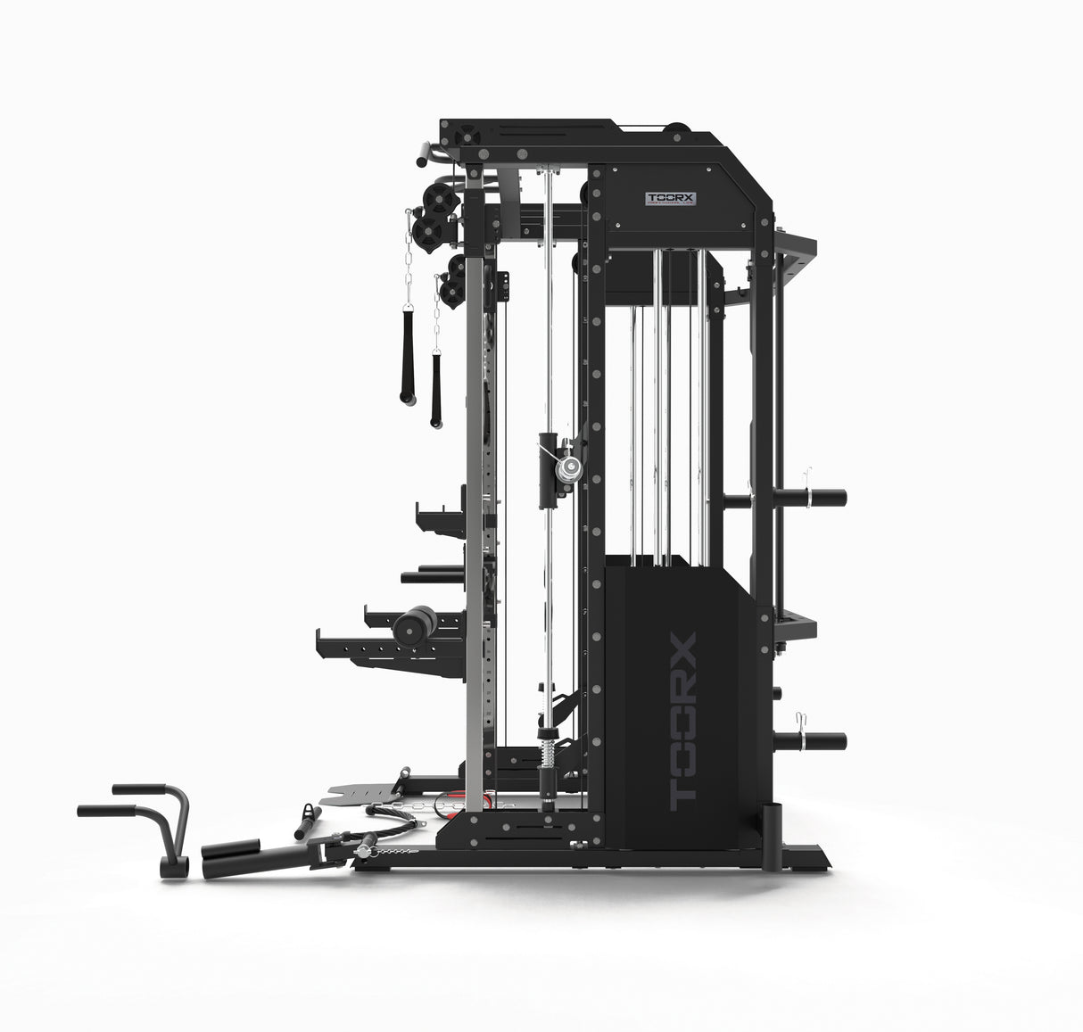ASX-5000 Stazione multifunzione Professional all in one pacco pesi 2 x 90 kg -Dual Pulley + Smith machine + Rack functional con traliccio per le trazioni e dip station TOORX