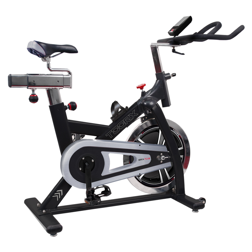 Gym Bike SRX-70 S con Ricevitore Wireless Linea Toorx Trasmissione; a cinghia Massa volanica; peso 22 kg Peso max utente; 125 kg bike da spinning