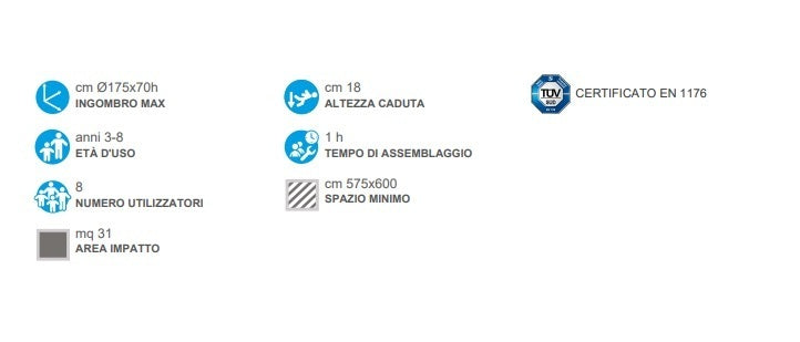 Max Giostra Filo Pavimento Cm Ø 175 X 70 H Cod.223 B Giochipark - En 1176 Certificati Tuv