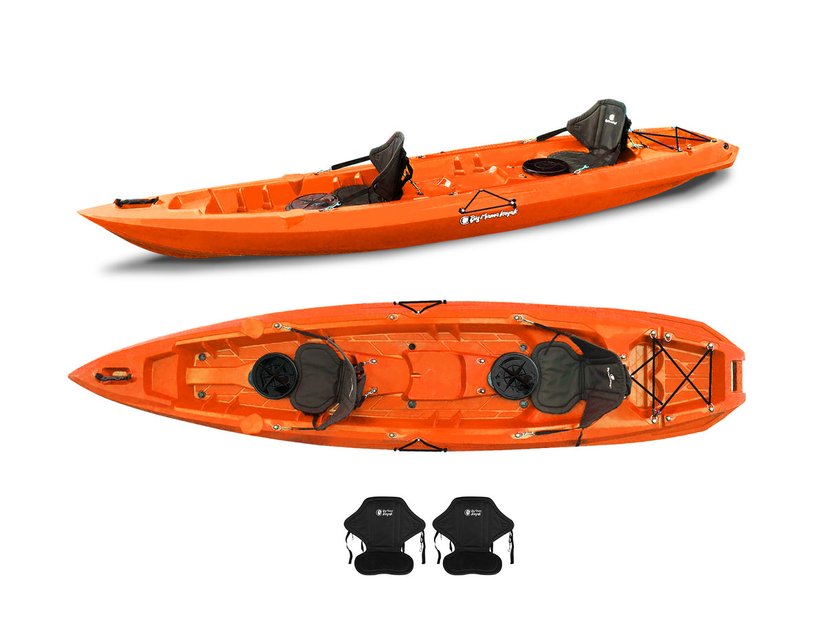 Canoa due posti Mojito Big mama kayak - kayak 380 cm - 2 posti adulto + 1 posto bambino + 2 gavoni + 2 ruote integrate + 2 seggiolini - ARANCIONE