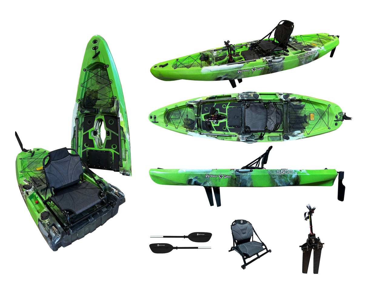 Kayak monoposto divisibile a pedali con pinne BIG MAMA START S500 componibile - colore OLIVE