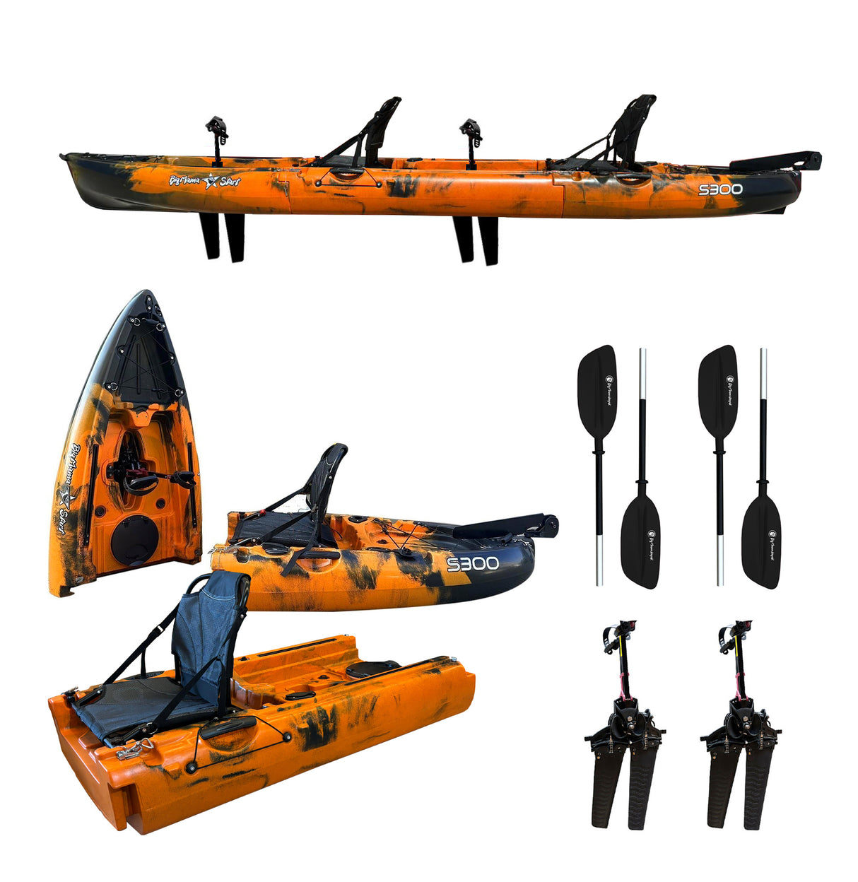 Kayak divisibile a pedali con pinne BIG MAMA START S300 family 2 posti + 2 pagaie + 2 sedili + 2 pedali