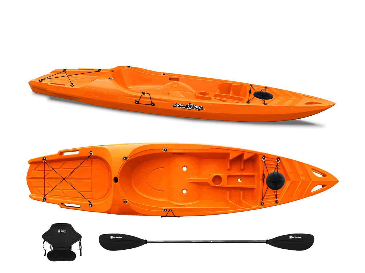 Canoa monoposto Skippy 2.0 Expedition Big Mama Kayal - Kayak 305 cm con 1 posto adulto + 1 bambino + pagaia + seggiolino (FULL PACK) - ARANCIONE