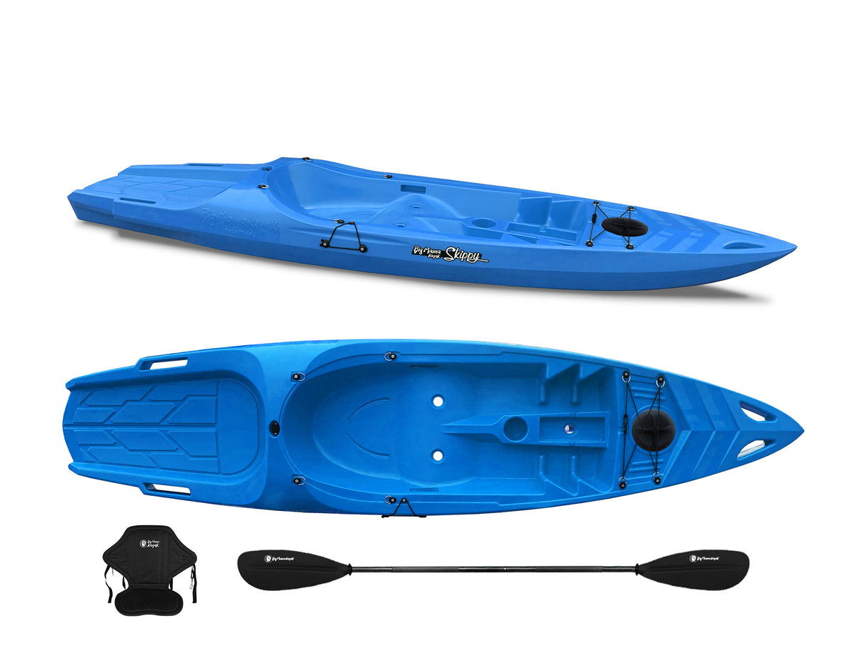 Canoa monoposto Skippy 2.0 Expedition Big Mama Kayal - Kayak 305 cm con 1 posto adulto + 1 bambino + pagaia + seggiolino (FULL PACK) - AZZURRO
