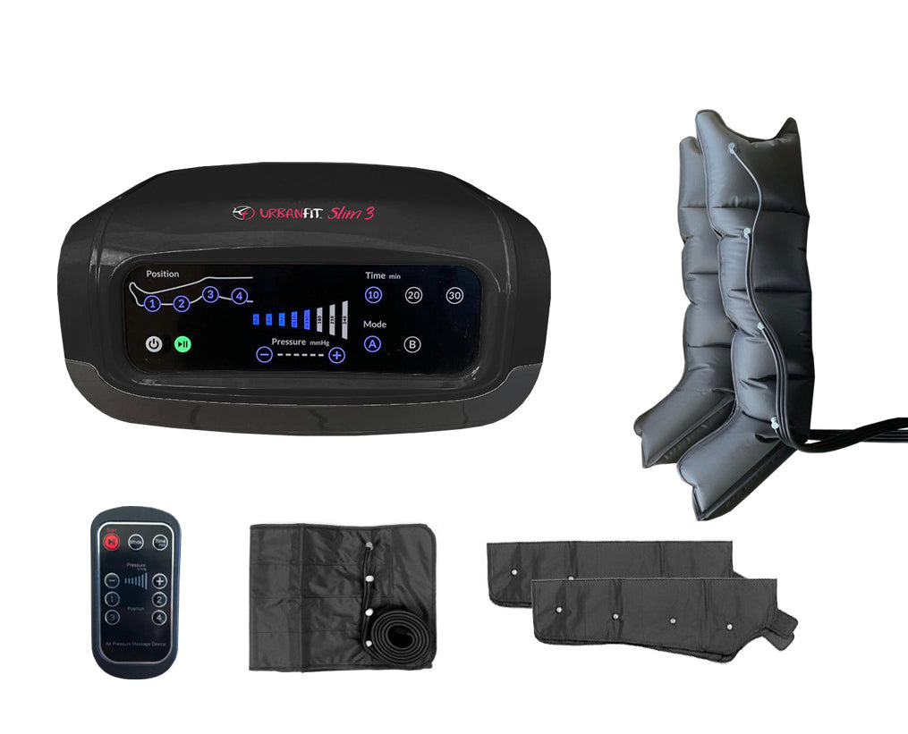 macchinario pressomassaggio Slim 3 Apparecchio Pressoterapia Con 2 Programmi + 2 Gambali + 2 Bracciali + Fascia Addominali/glutei + Con Telecomando ( Full Pack) Linea Urban Fit