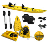 kayak componibile Split 2 Fishing Big Mama kayak, canoa biposto modulare, si monta in 30 secondi, 2 portacanne (giallo)