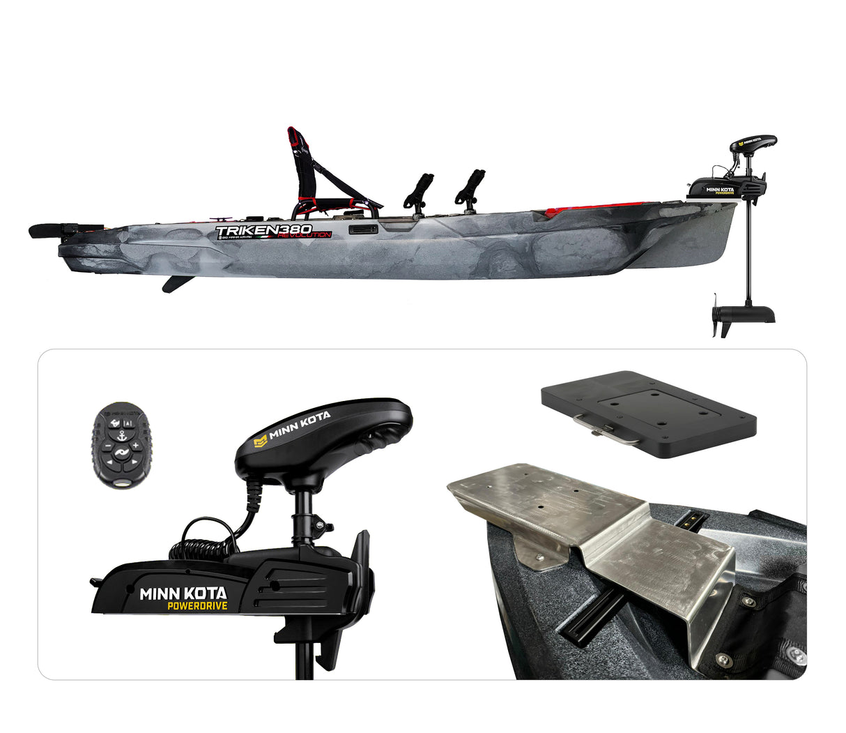 BIG MAMA KAYAK A PEDALI TRIKEN 380 + Motore Minn Kota POWERDRIVE MR 45lb, GPS SpotLock,Autopilota + Pulpito inox + Piastra sgancio rapido