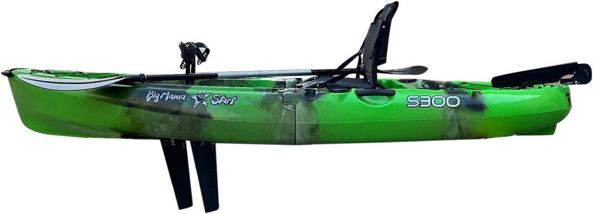 Kayak divisibile a pedali con pinne BIG MAMA START S300 monoposto componibile + motore BIXPY K1 Outboard Kit con batteria PP-378 Wh v4 + Adattatore Low Profile Thruhull Pedal Drive