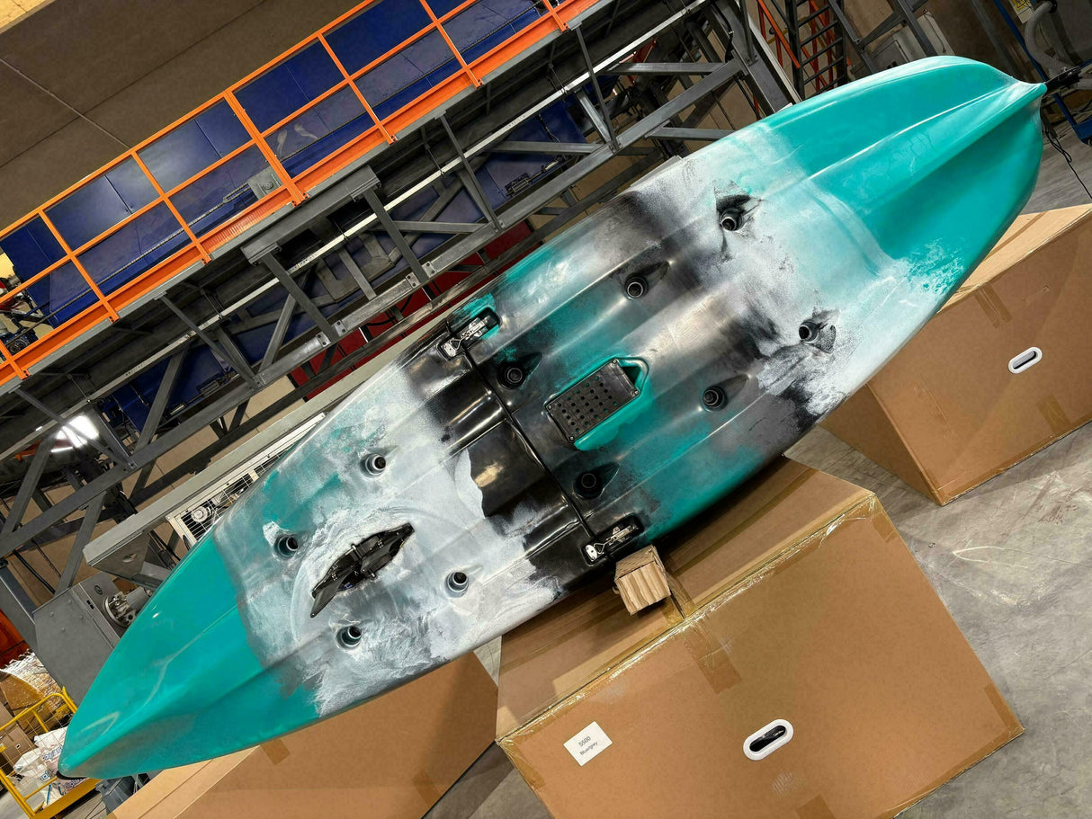 Kayak monoposto divisibile a pedali con pinne BIG MAMA START S500 componibile + motore Bixpy K1 Outboard Kit con batteria PP-378 Wh v4 + Adattatore Low Profile Thruhull Pedal Drive