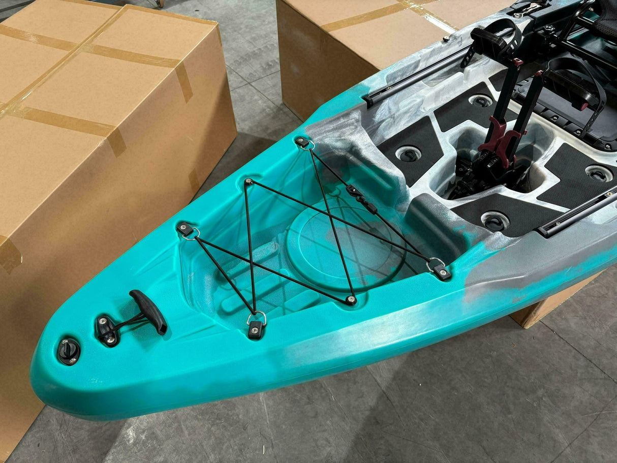 Kayak monoposto divisibile a pedali con pinne BIG MAMA START S500 componibile + motore Bixpy K1 Angler PRO Kit Outboard con batteria inclusa PP-768 Wh + Adattatore Low Profile Thruhull Pedal Drive